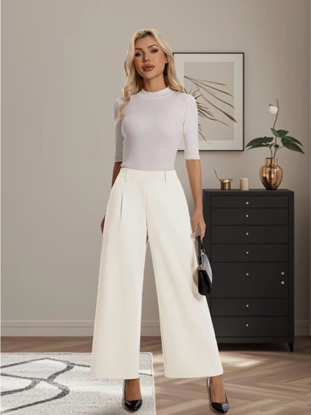 Jones New York Cream Wide Leg High-Rise Pants